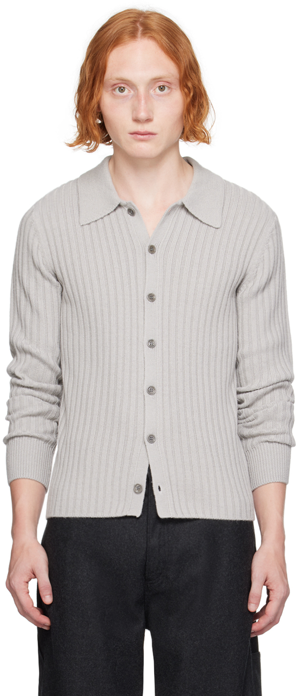 Shop Dries Van Noten Gray Spread Collar Cardigan In 800 Light Grey