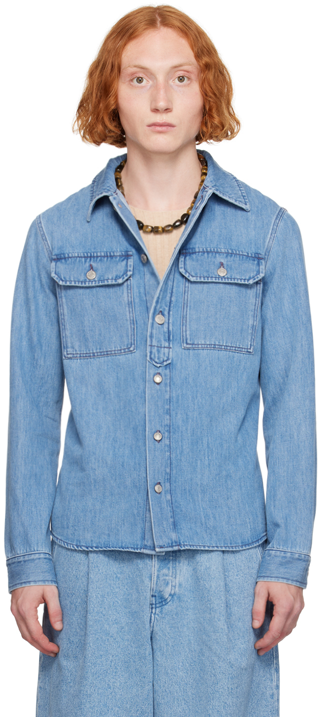 Shop Dries Van Noten Blue Washed Denim Shirt In 514 Light Blue