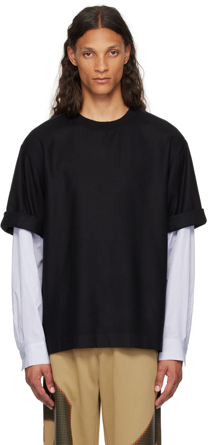 Shop Dries Van Noten Black & Navy Paneled T-shirt In 900 Black