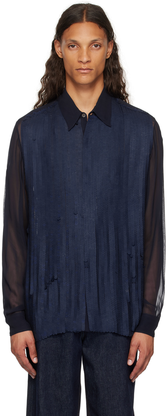 Shop Dries Van Noten Navy Sequinned Shirt In 509 Navy