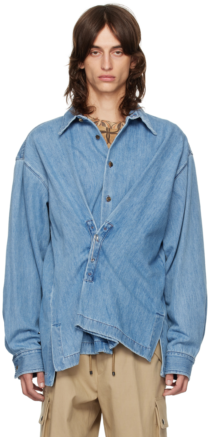 Shop Dries Van Noten Blue Coulter Shirt In 514 Light Blue