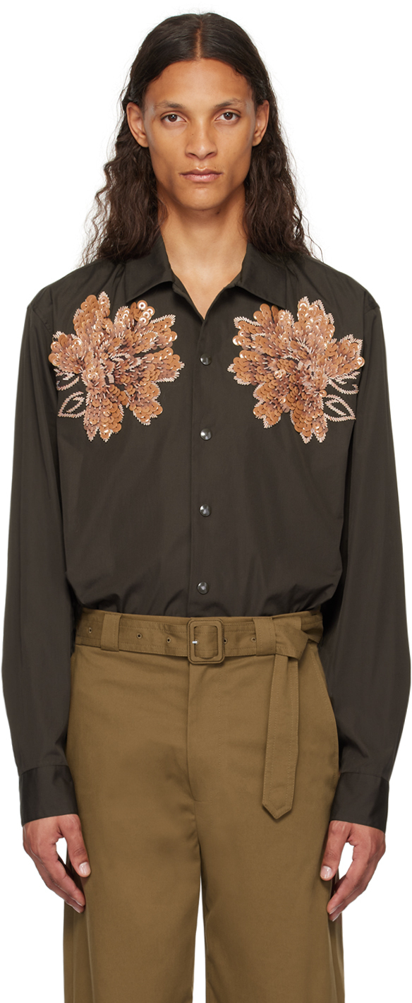 Shop Dries Van Noten Brown Beaded Shirt In 704 Dark Brown