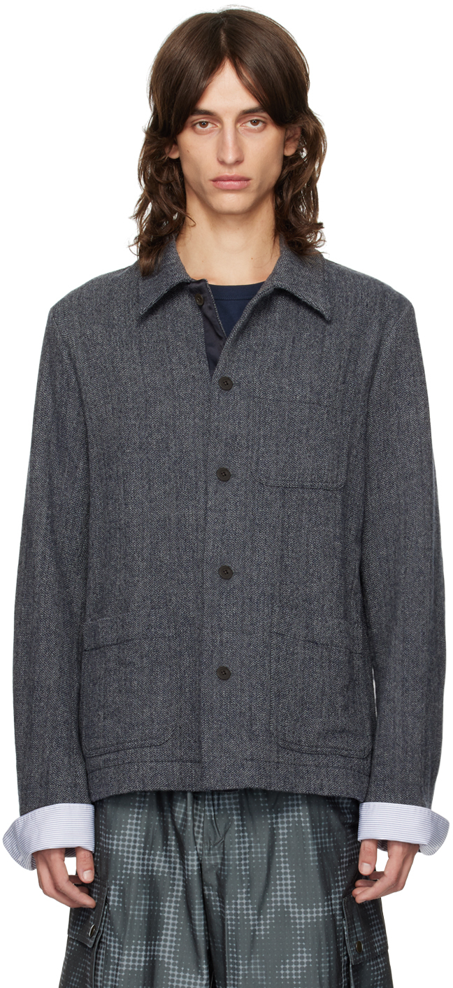 Shop Dries Van Noten Blue Tweed Overshirt In 504 Blue