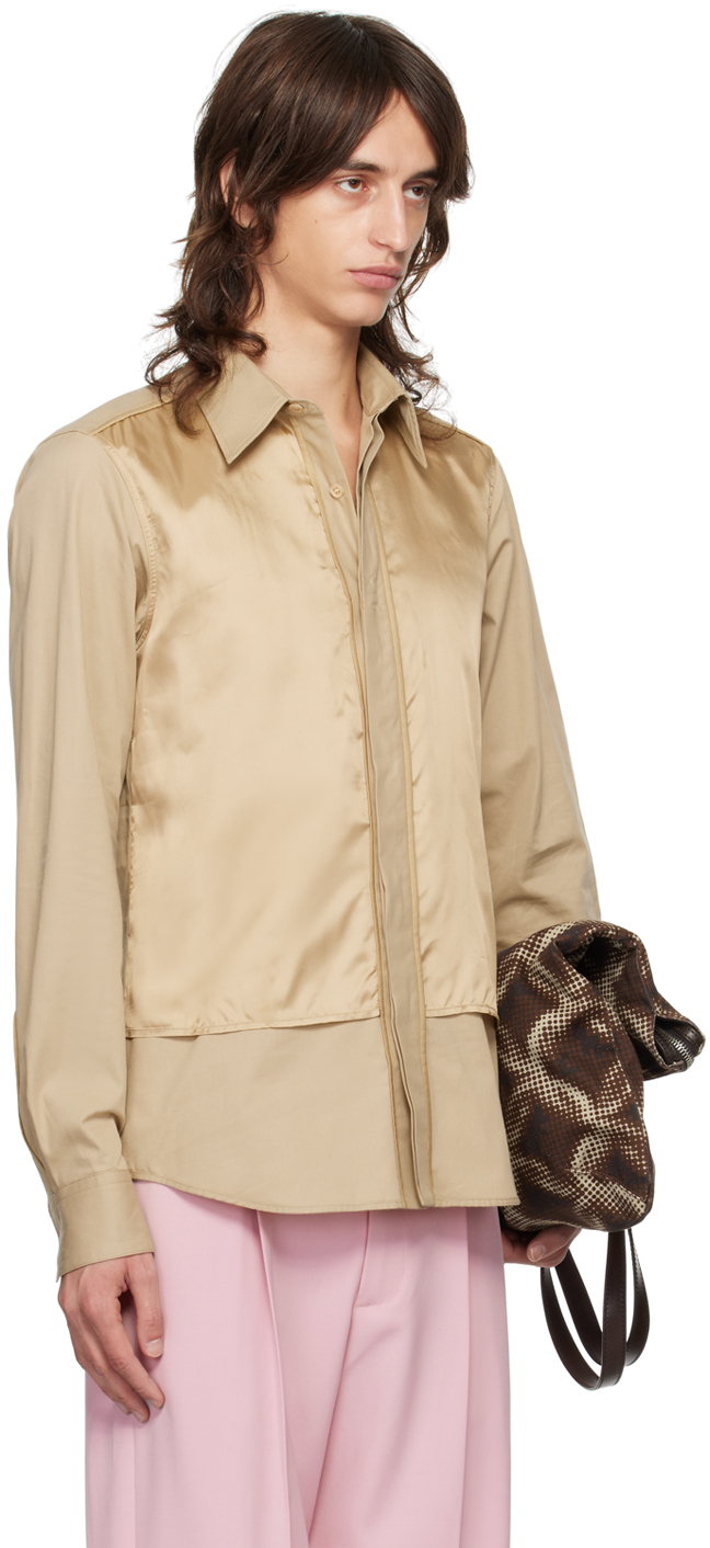 Dries Van Noten Beige Cotton & Silk Shirt In 101 Sand