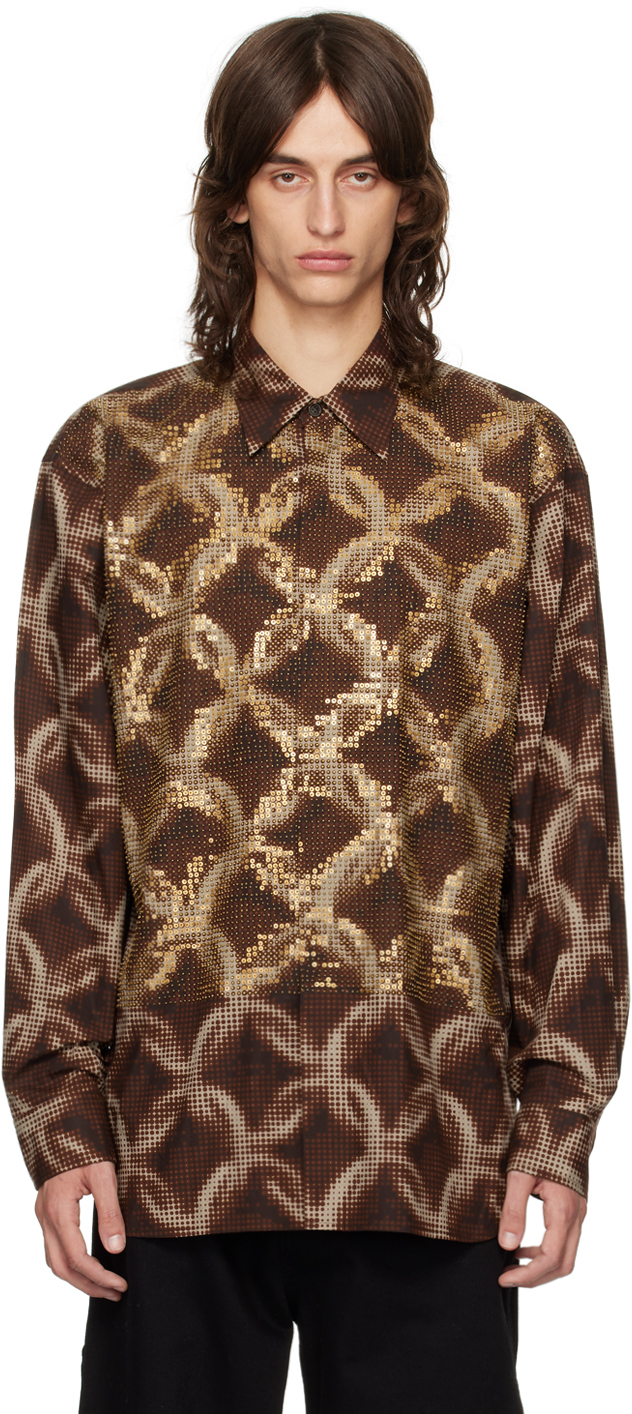 Shop Dries Van Noten Brown Beaded Shirt In 703 Brown