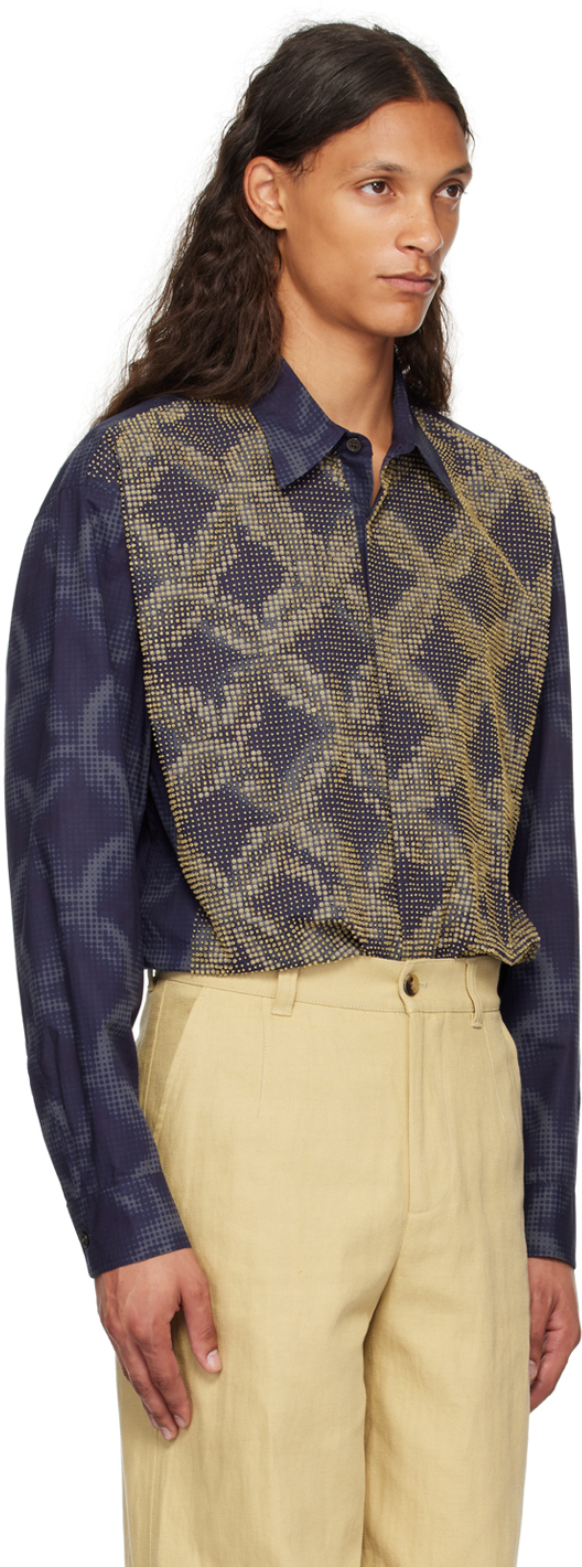 Dries Van Noten Navy Beaded Shirt In 504 Blue