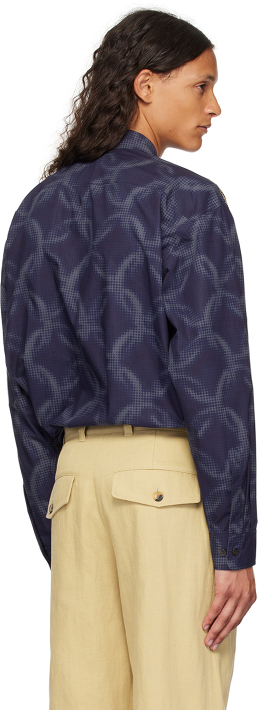 Dries Van Noten Navy Beaded Shirt In 504 Blue