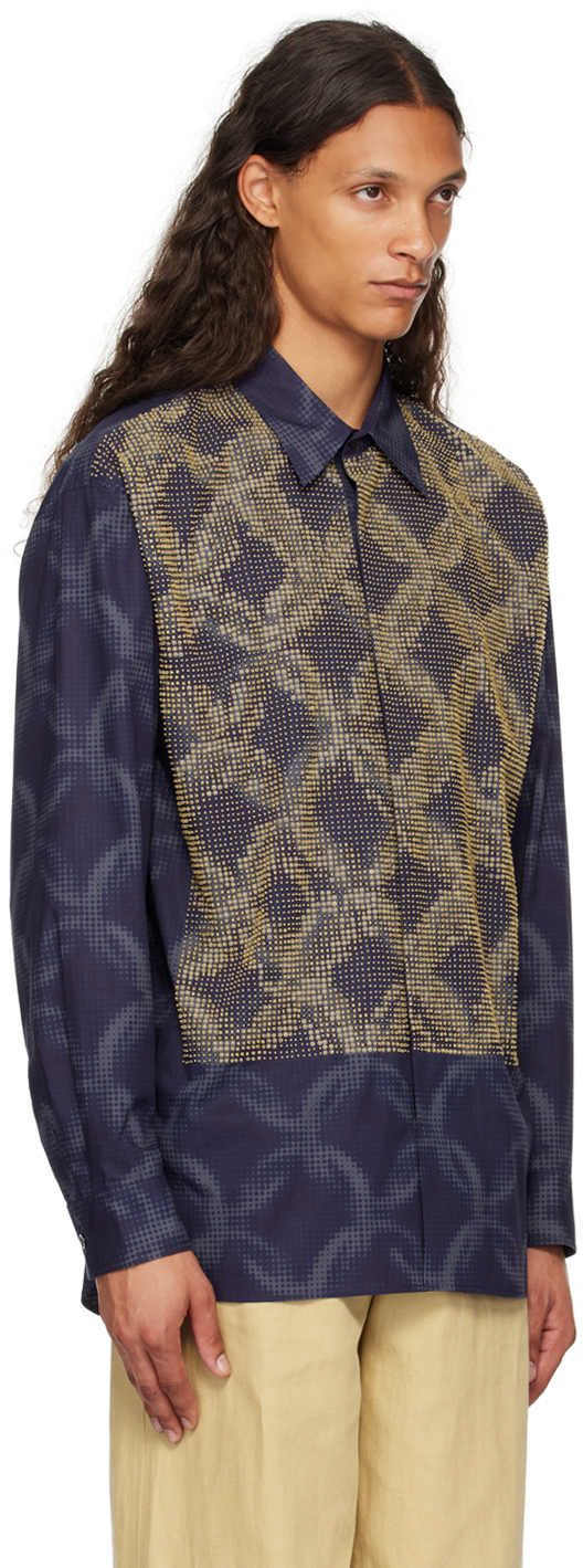 Dries Van Noten Navy Beaded Shirt In 504 Blue
