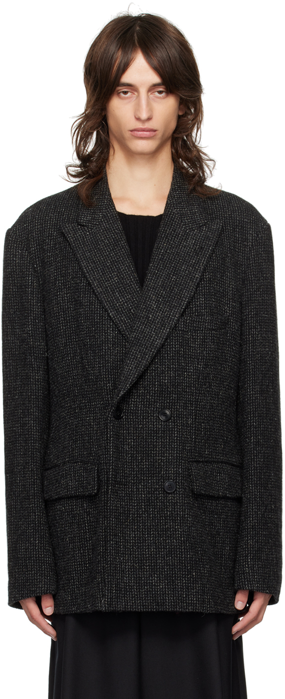 Shop Dries Van Noten Black Peaked Lapel Blazer In 900 Black