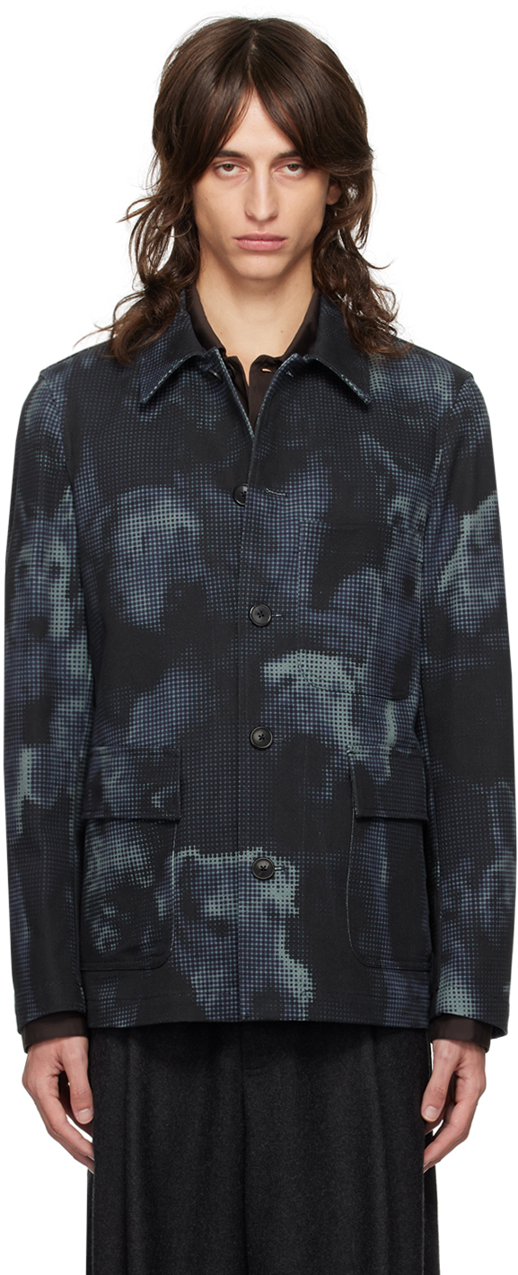 Shop Dries Van Noten Blue Printed Jacket In 509 Navy