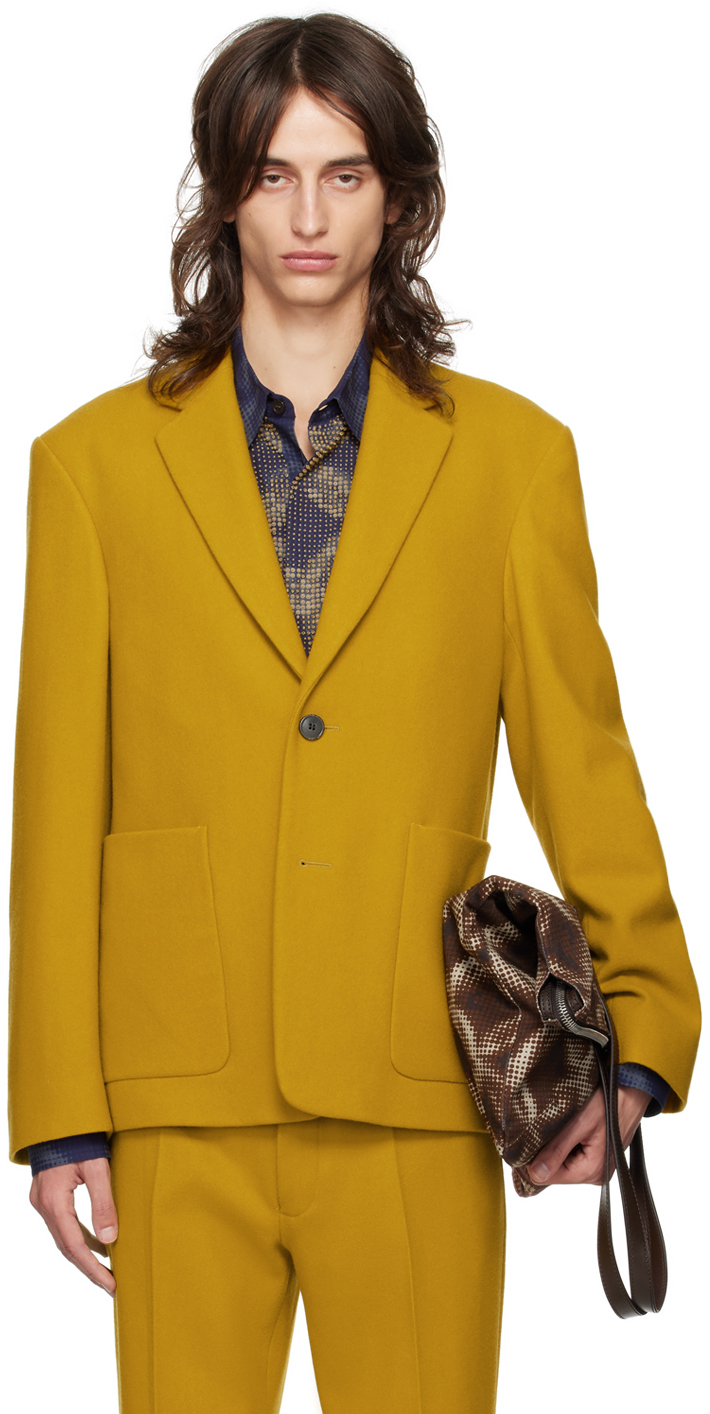 Shop Dries Van Noten Yellow Notched Lapel Blazer In 203 Mustard