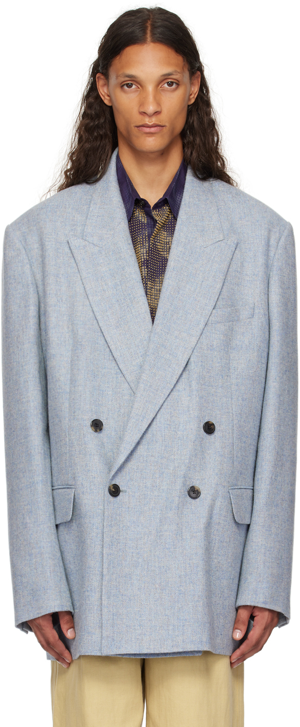 Shop Dries Van Noten Blue Double-breasted Blazer In 505 Sky