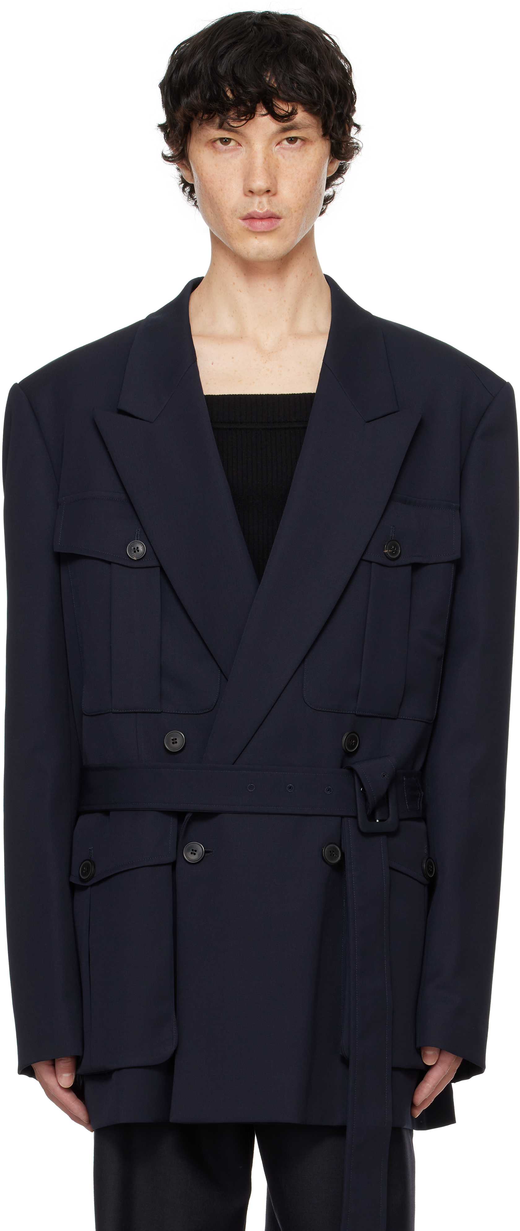 Shop Dries Van Noten Navy Oversized Blazer In 509 Navy