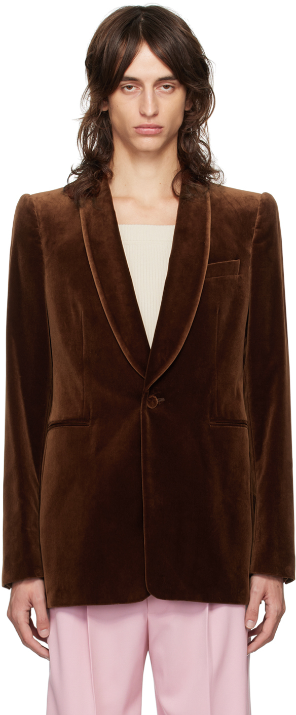 Brown Shawl Lapel Blazer