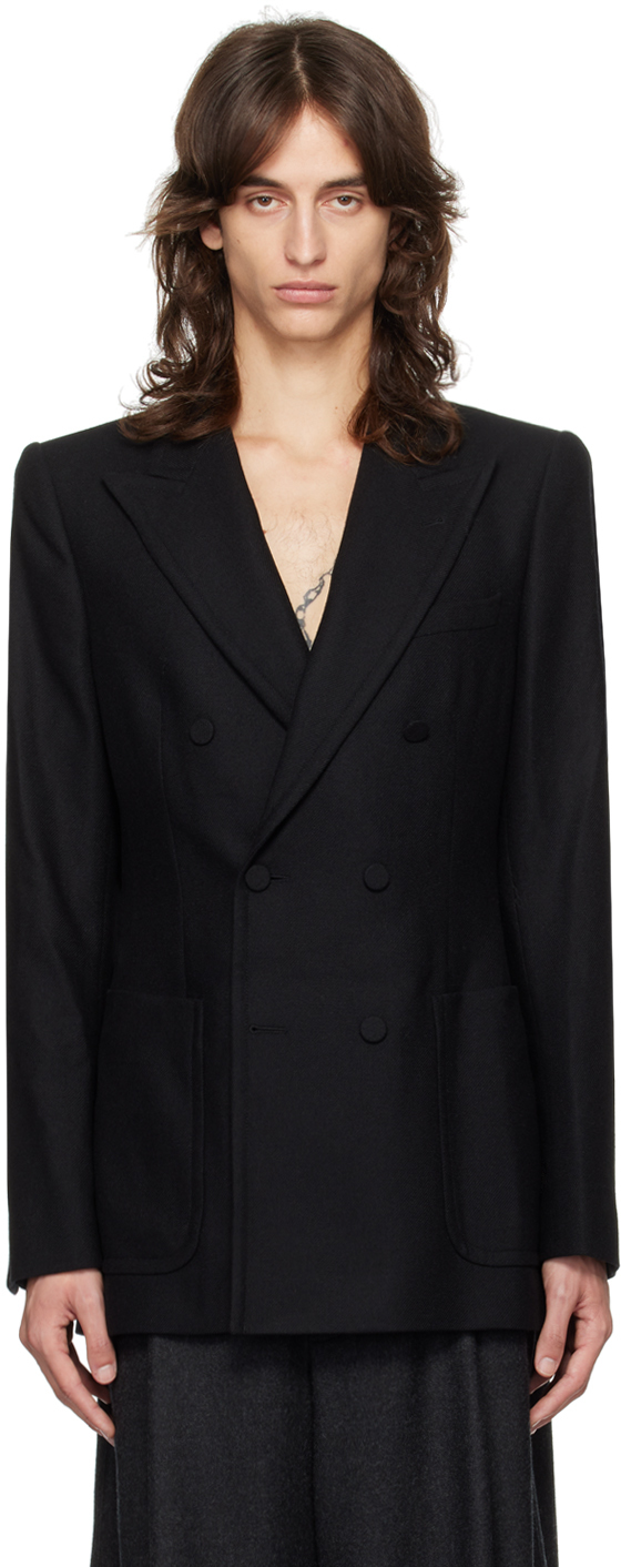 Shop Dries Van Noten Black Wool & Cashmere Peaked Lapel Blazer In 900 Black