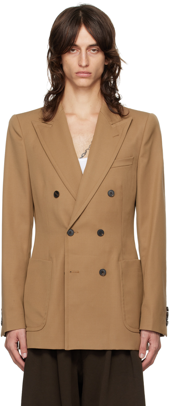 Shop Dries Van Noten Tan Tight-fit Blazer In 712 Tan