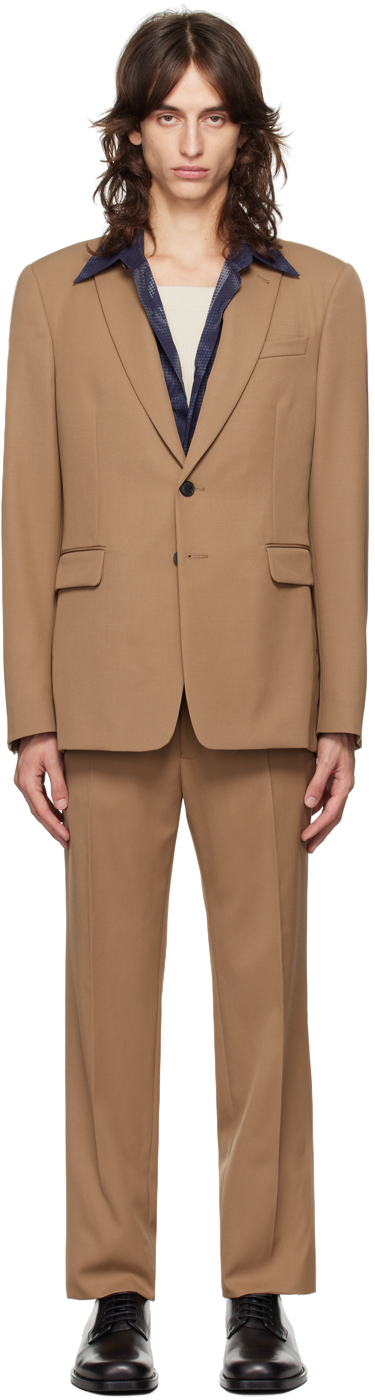 DRIES VAN NOTEN TAN SINGLE-BREASTED WOOL SUIT 