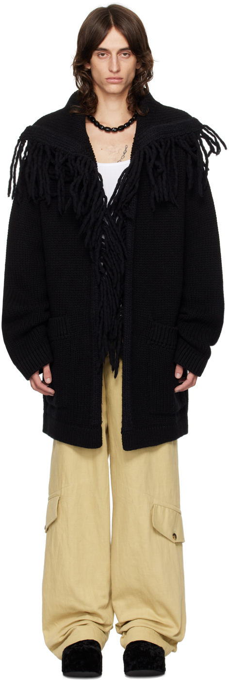 Shop Dries Van Noten Black Fringed Cardigan In 900 Black