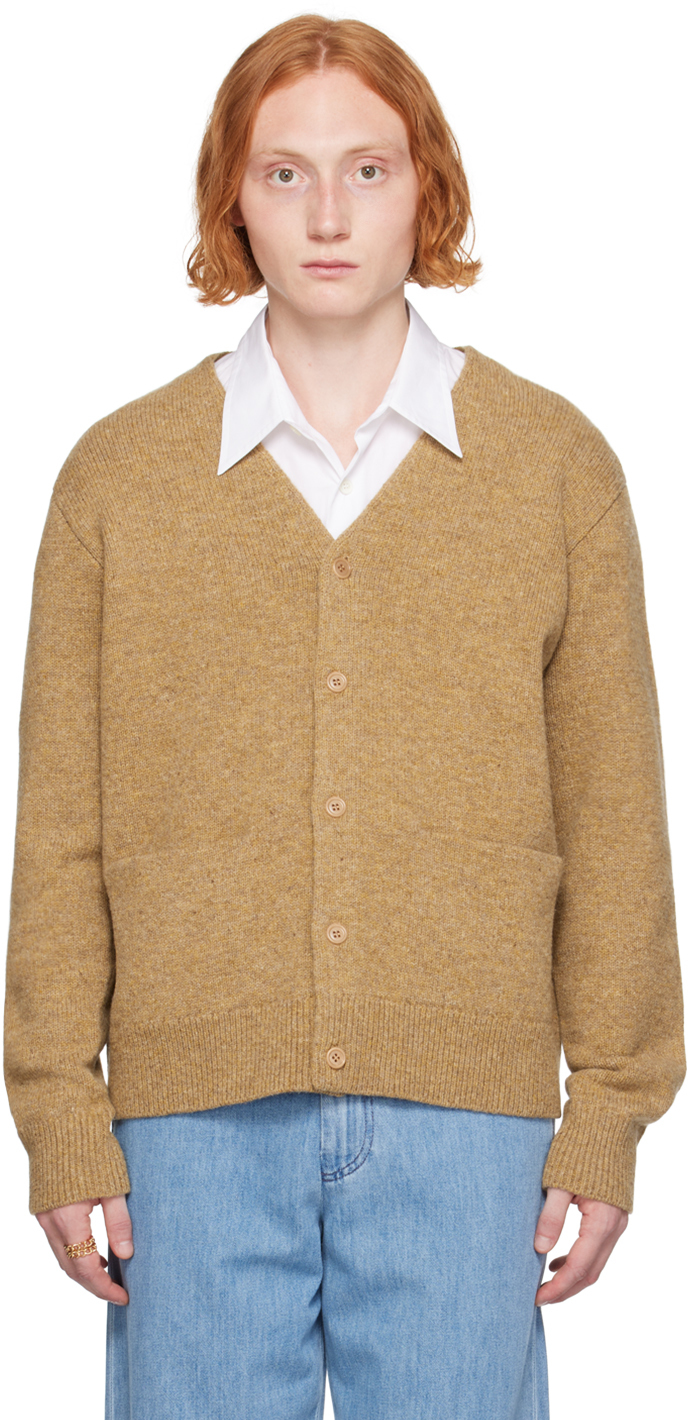 Shop Dries Van Noten Tan V-neck Cardigan In 110 Dark Camel