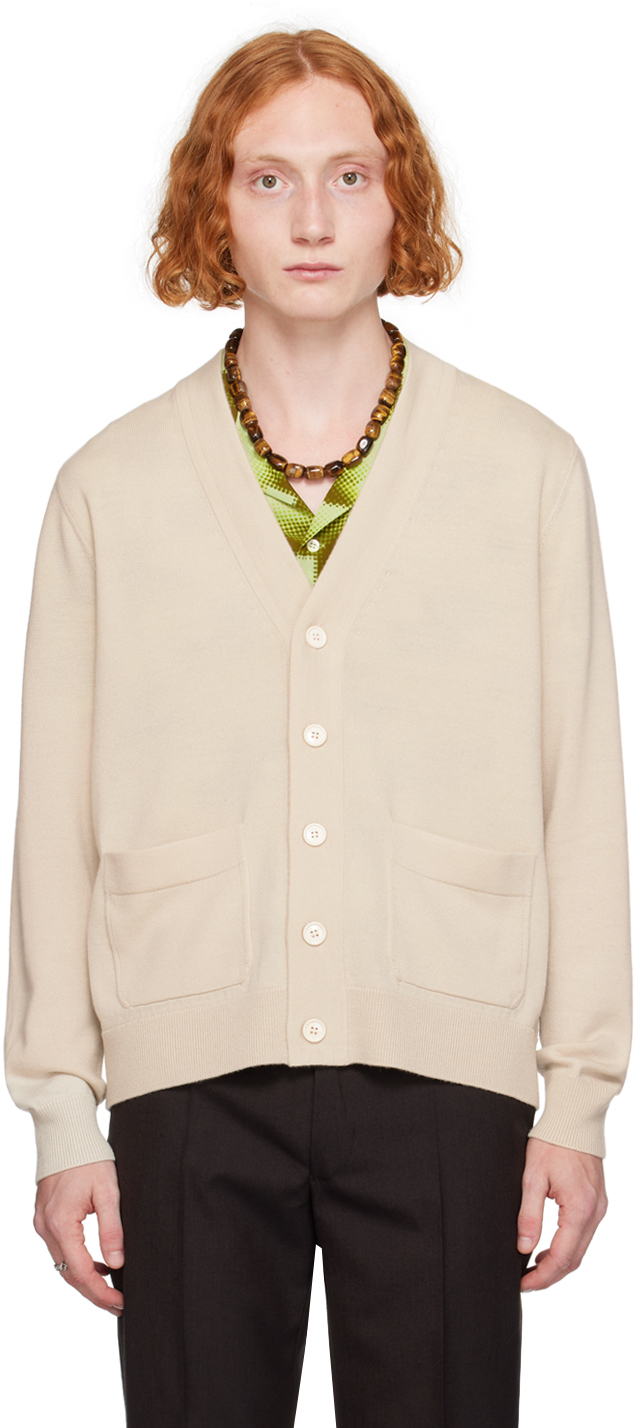 Shop Dries Van Noten Off-white Merino Wool Cardigan In 5 Ecru