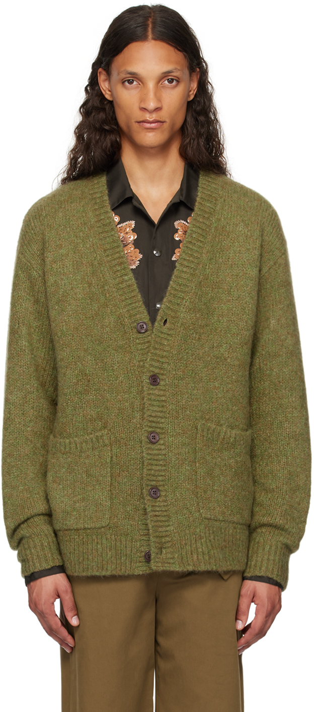 Shop Dries Van Noten Green Dropped Shoulder Cardigan In Olive 607