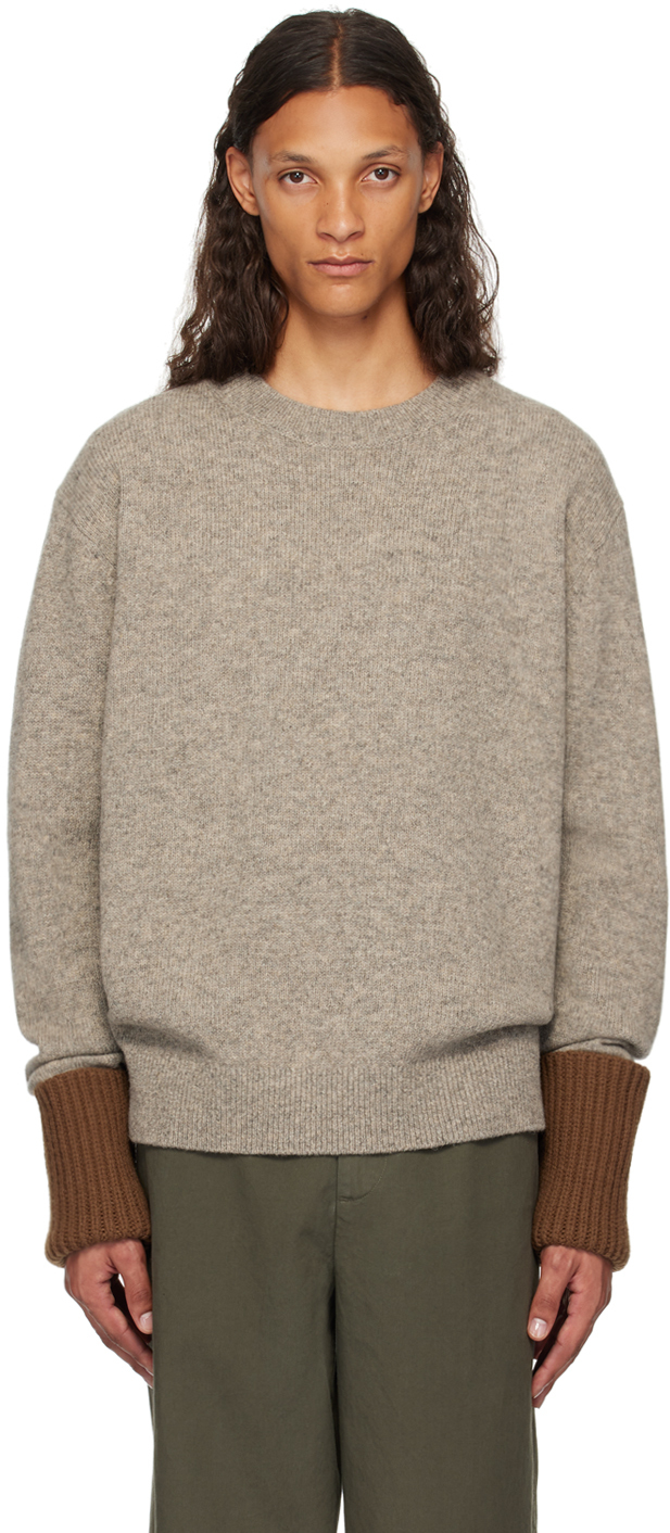 Shop Dries Van Noten Beige Rolled Cuff Sweater In 813 Grey Melange