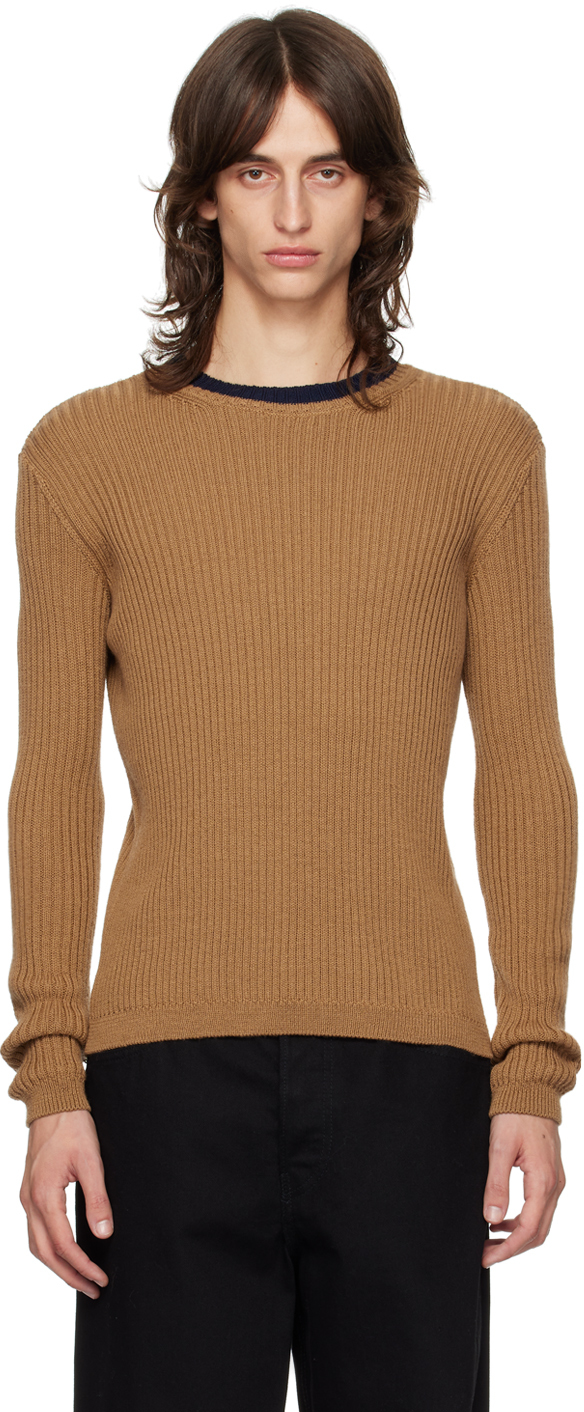 Shop Dries Van Noten Brown Striped Crewneck Sweater In 102 Camel