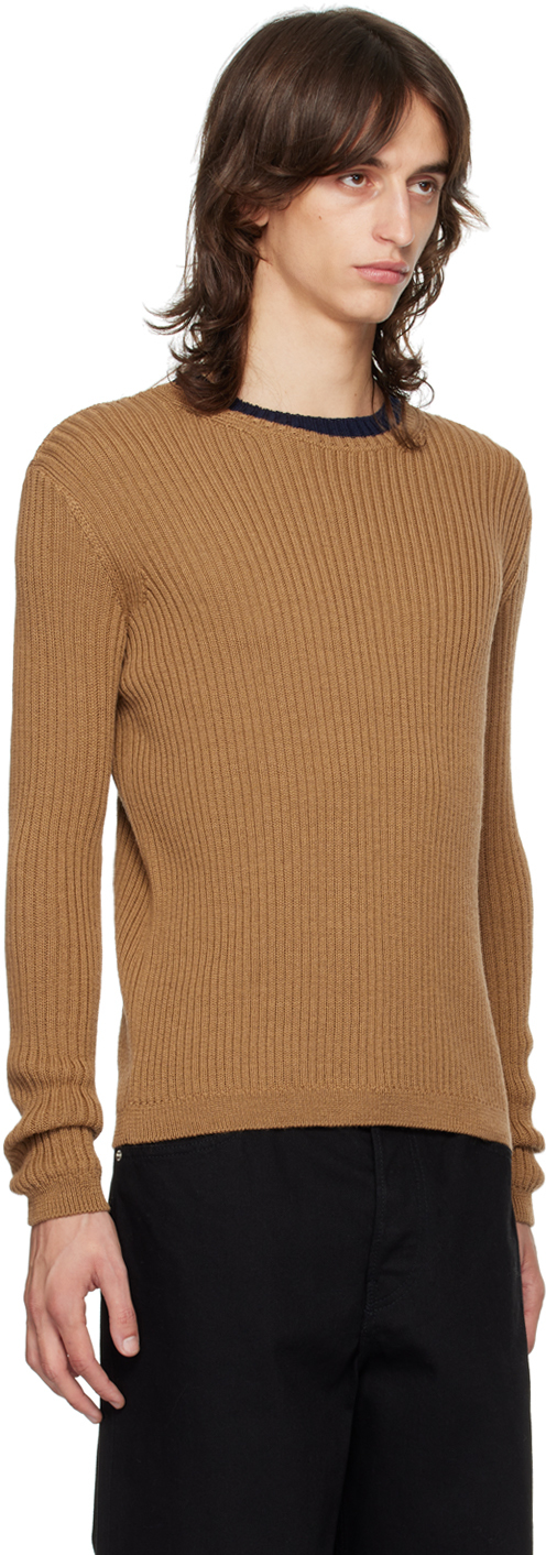 Dries Van Noten Brown Striped Crewneck Sweater In 102 Camel