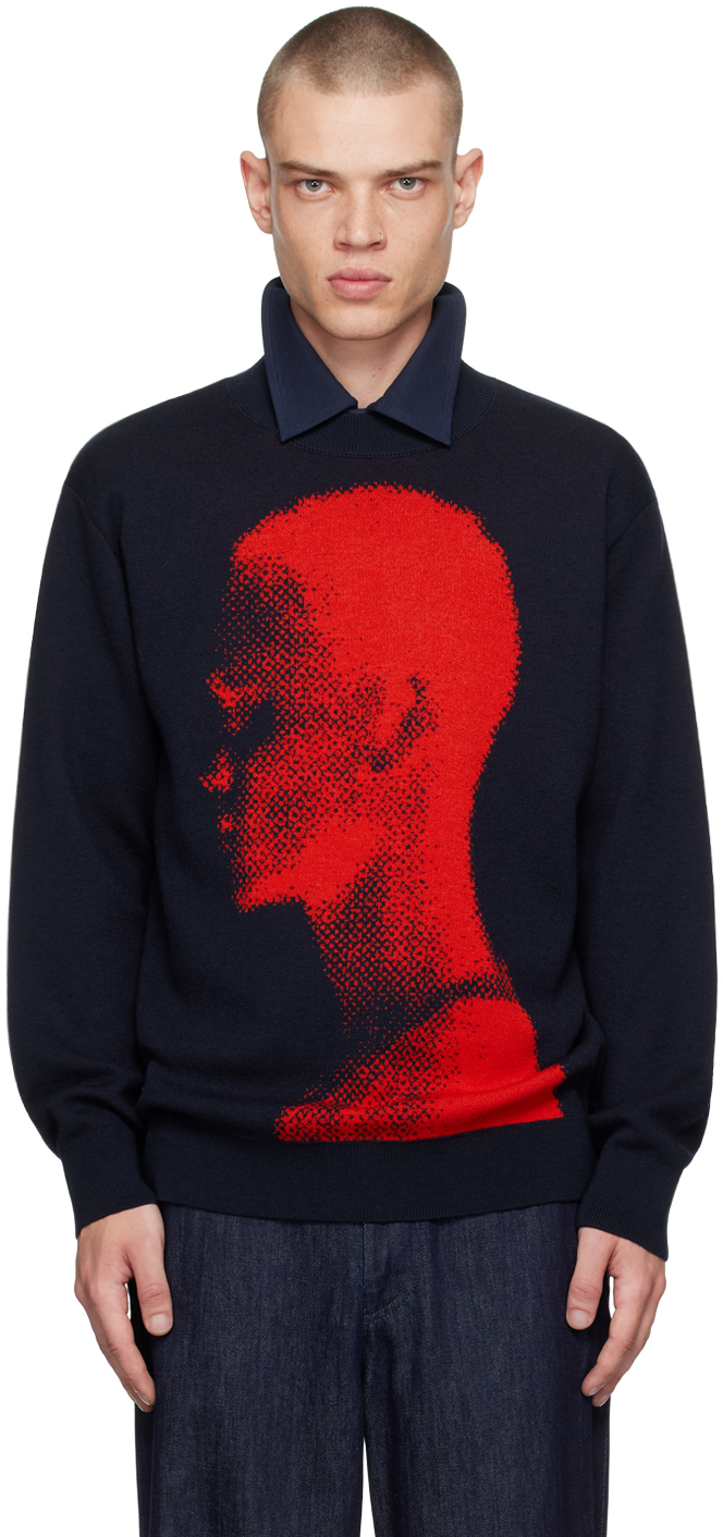 Shop Dries Van Noten Navy Jacquard Sweater In 509 Navy