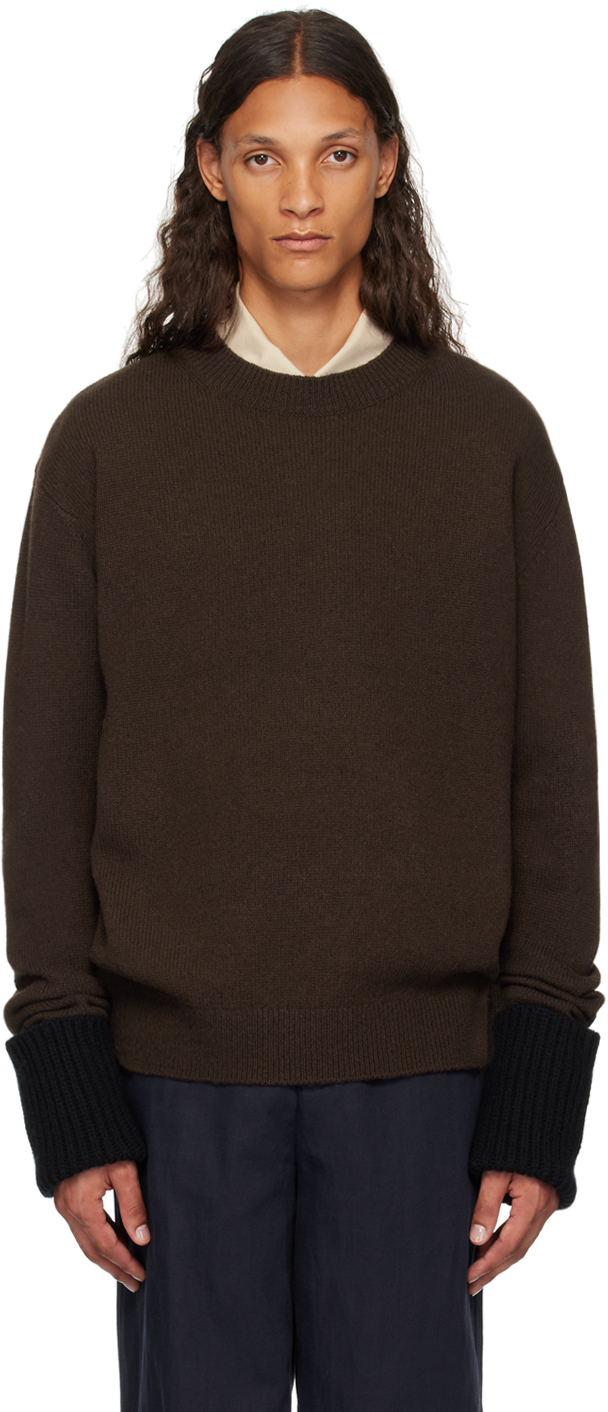 Brown Rolled Cuff Sweater by Dries Van Noten on Sale