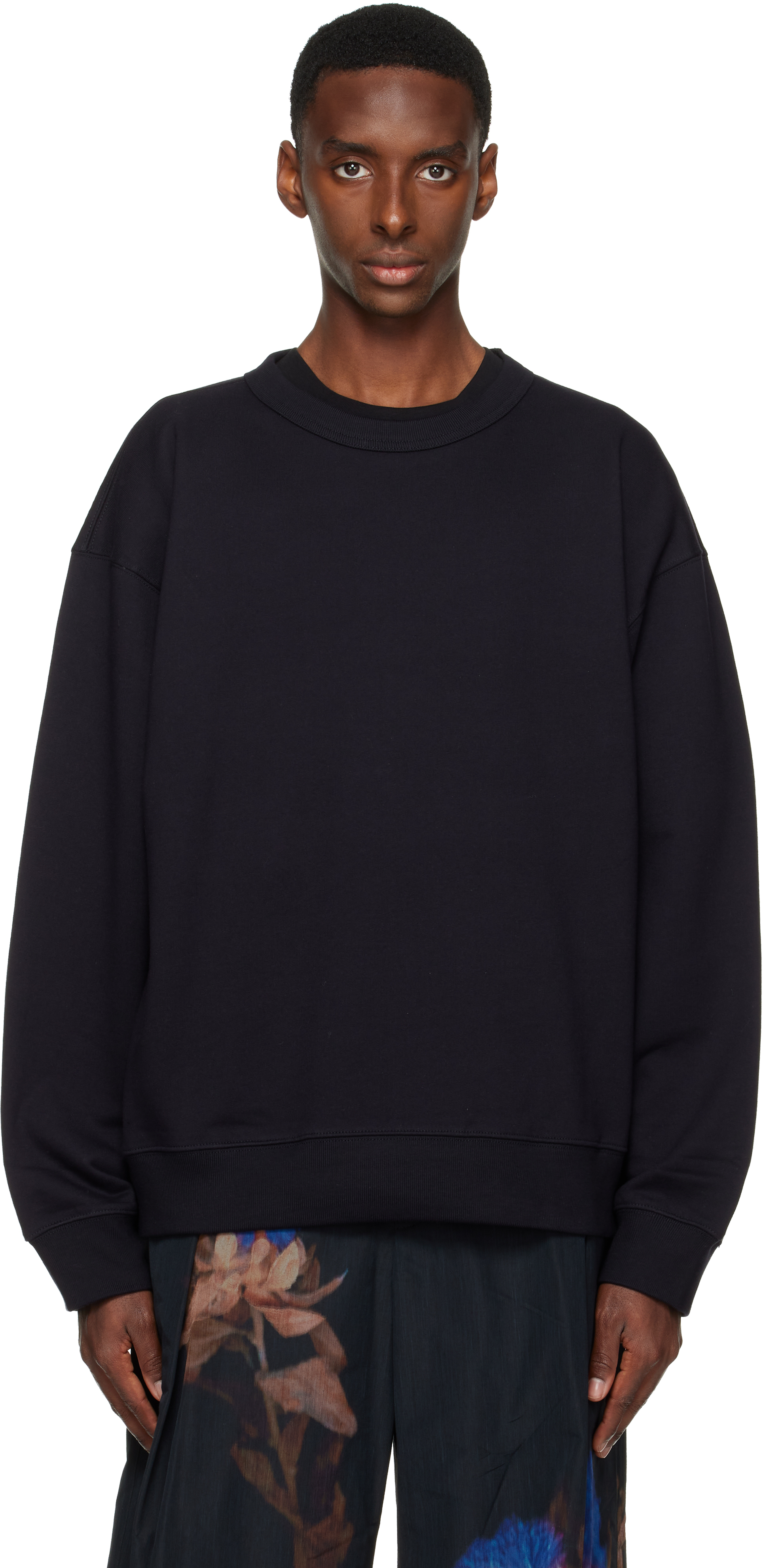 Dries Van Noten Navy Blue Sweatshirt With Zip Detail In Black