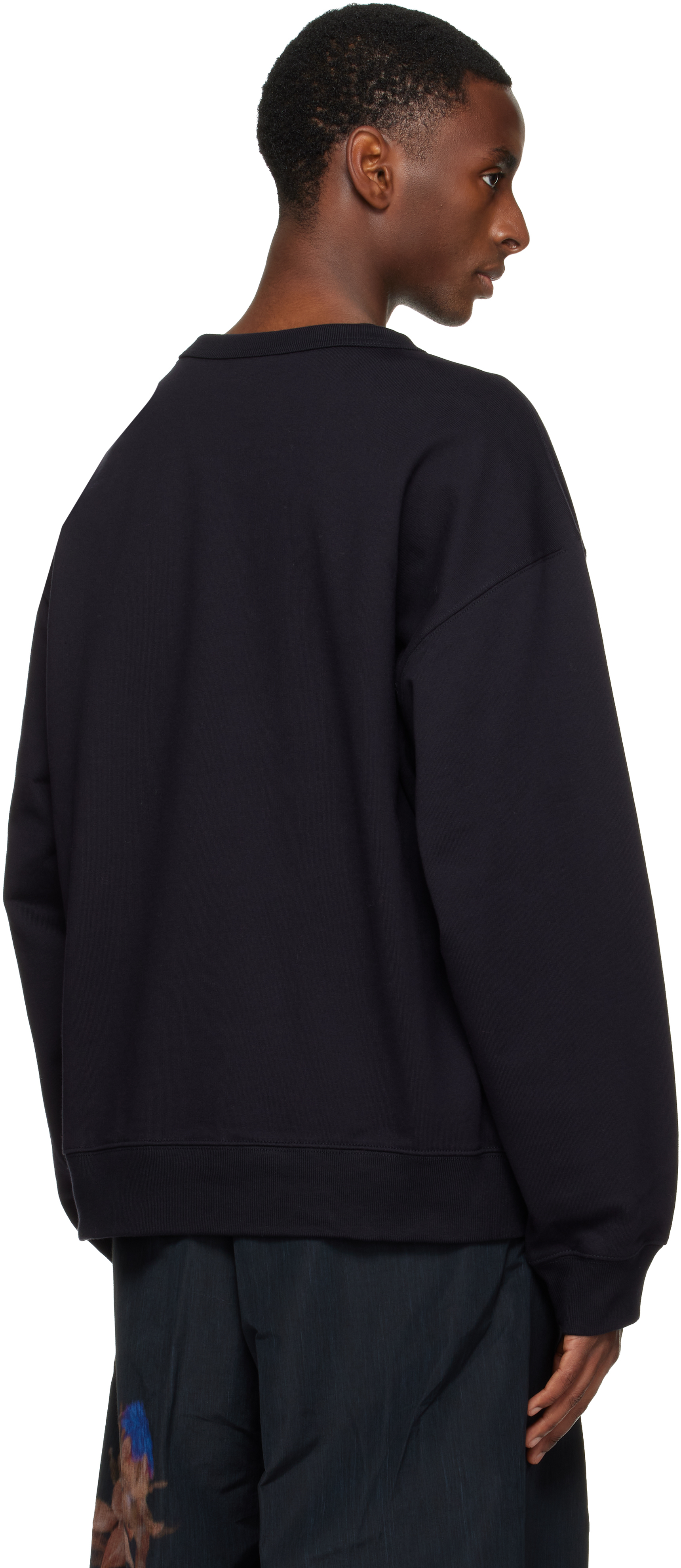 Dries Van Noten Navy Blue Sweatshirt With Zip Detail In Black