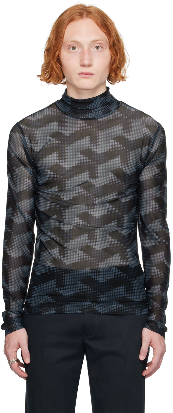 Dries Van Noten Navy Graphic Turtleneck In 508 Petrol