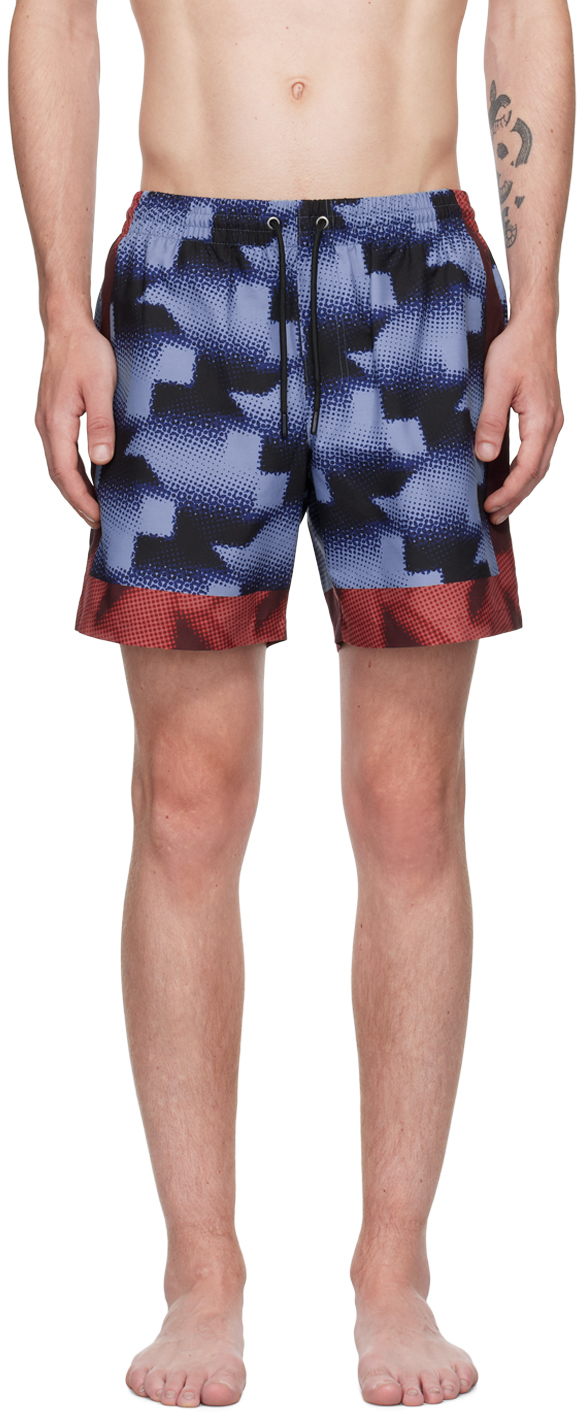 Shop Dries Van Noten Blue Printed Swim Shorts In Dessin F 985