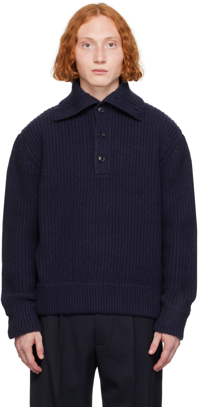 Shop Dries Van Noten Navy Virgin Wool Polo In 501 Marine