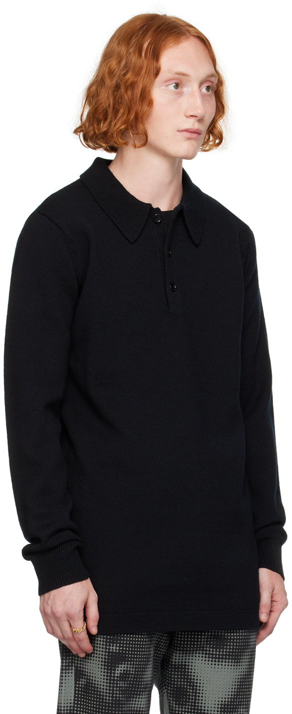 Dries Van Noten Black Virgin Wool Polo In 900 Black