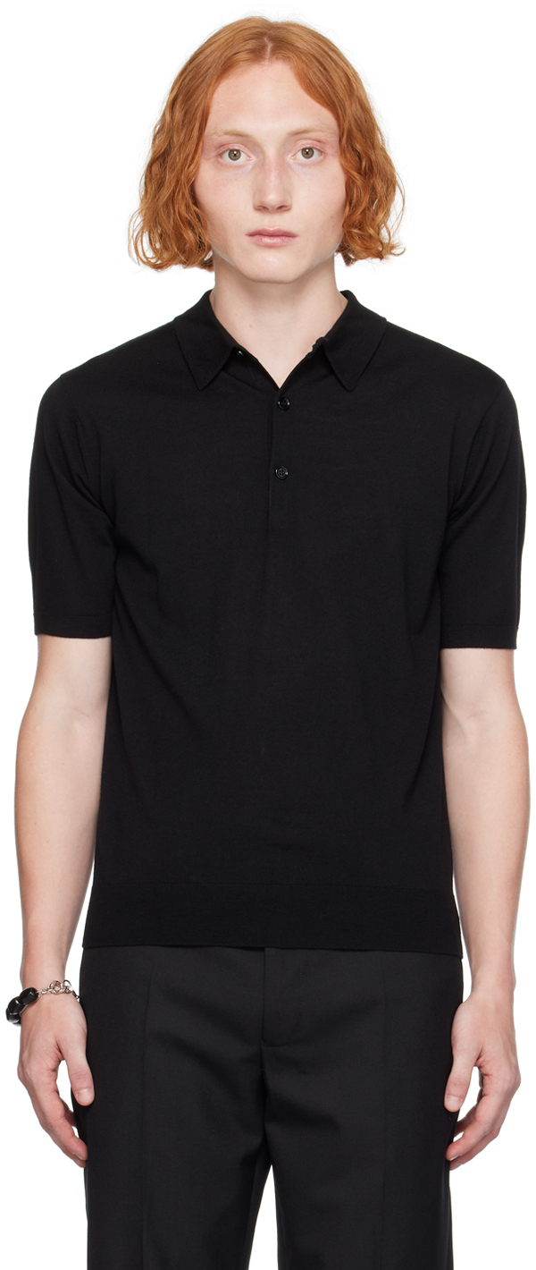 Shop Dries Van Noten Black Three-button Polo In 900 Black