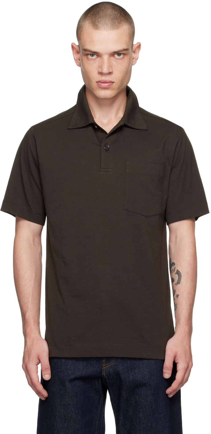 Shop Dries Van Noten Brown Spread Collar Polo In 704 Dark Brown