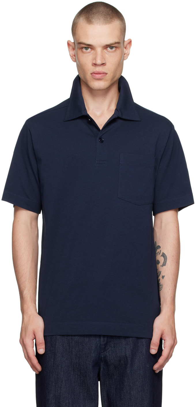 Shop Dries Van Noten Navy Spread Collar Polo In 509 Navy