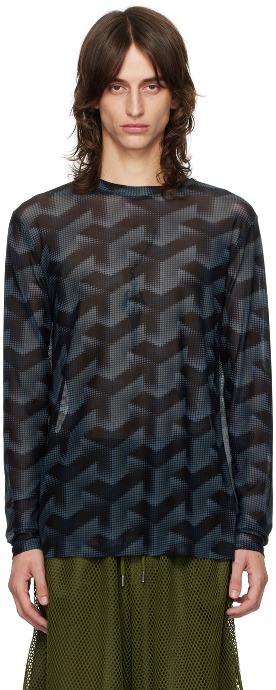 Shop Dries Van Noten Black & Gray Dotted Long Sleeve T-shirt In 508 Petrol