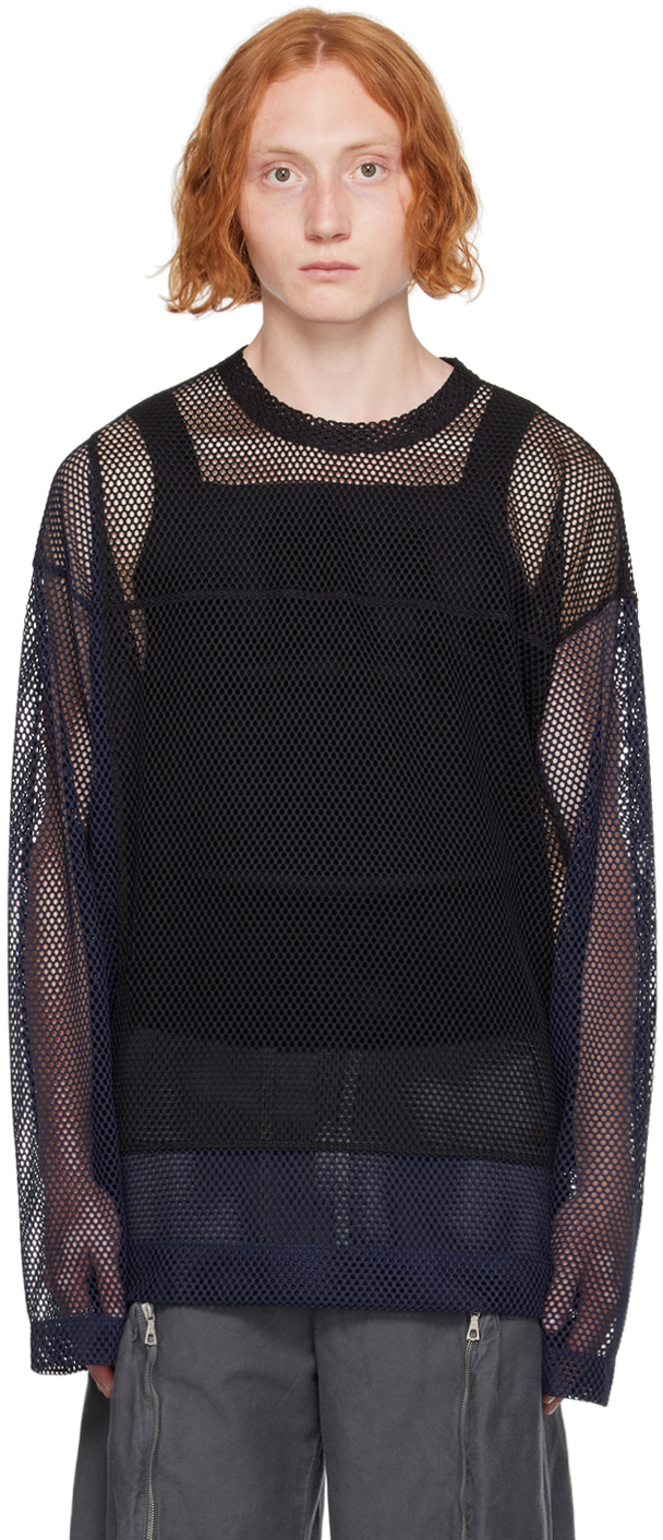 Navy & Black Crewneck Long Sleeve T-Shirt