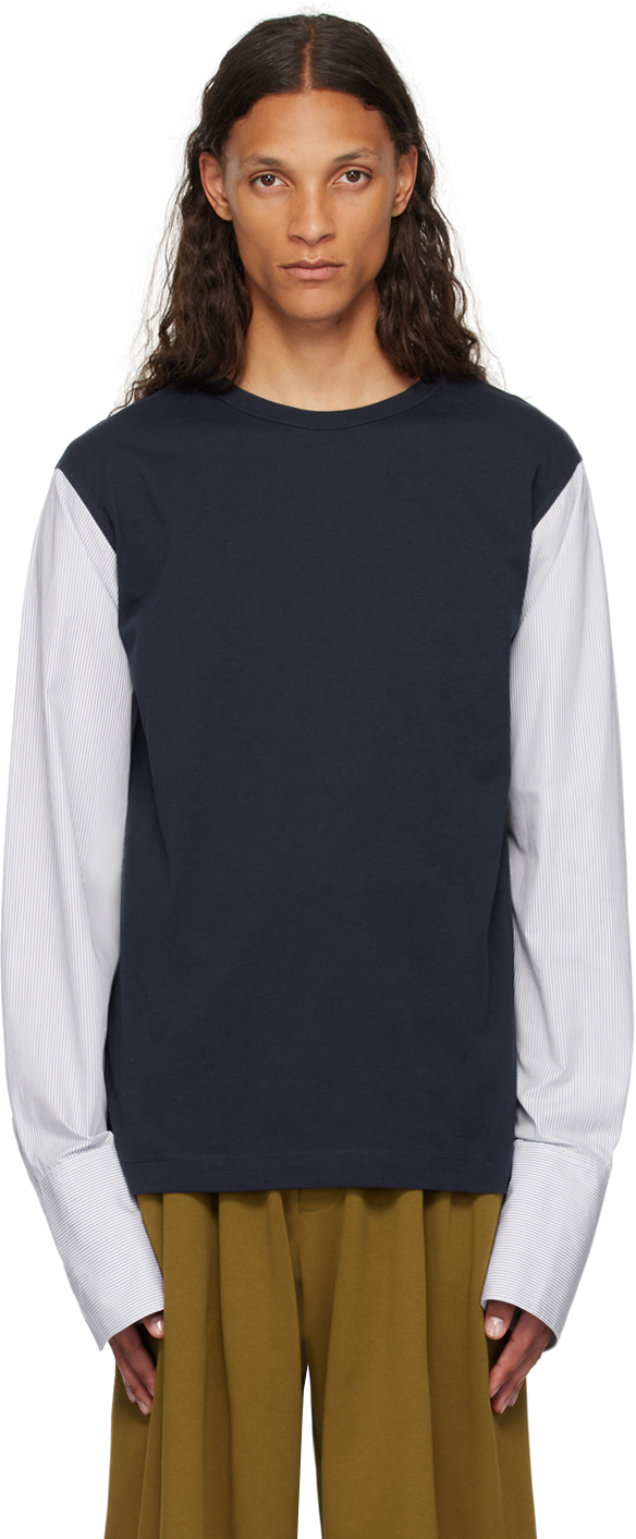 Shop Dries Van Noten Navy Cuffed Sleeve Long Sleeve T-shirt In 509 Navy