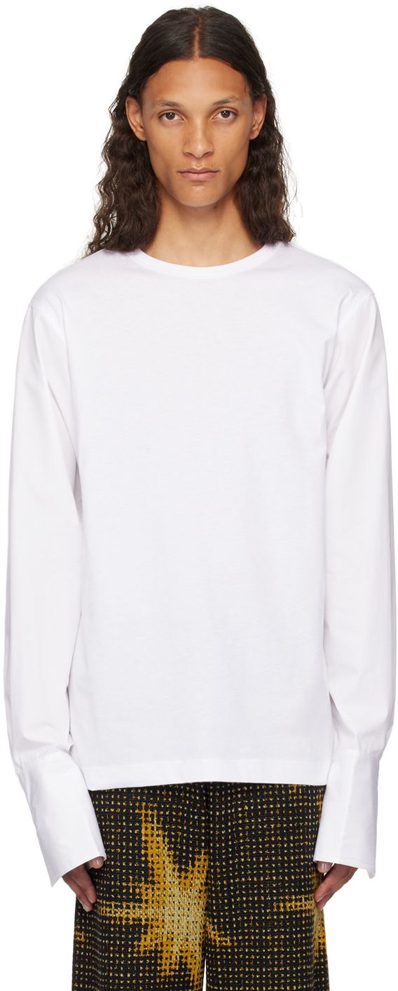 Shop Dries Van Noten White Paneled Long Sleeve T-shirt In 1 White