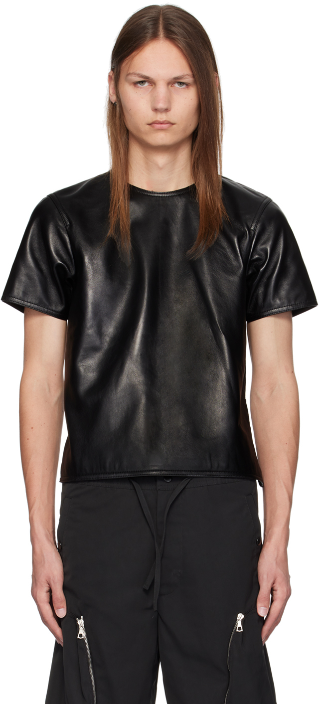 Black Crewneck Leather T-Shirt