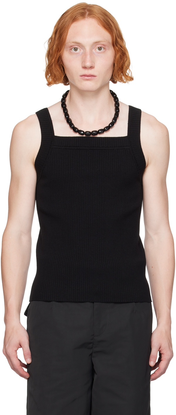 DRIES VAN NOTEN BLACK SQUARE NECK TANK TOP 