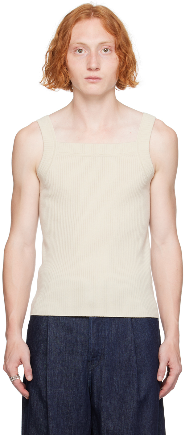 Shop Dries Van Noten Off-white Square Neck Tank Top In 5 Ecru