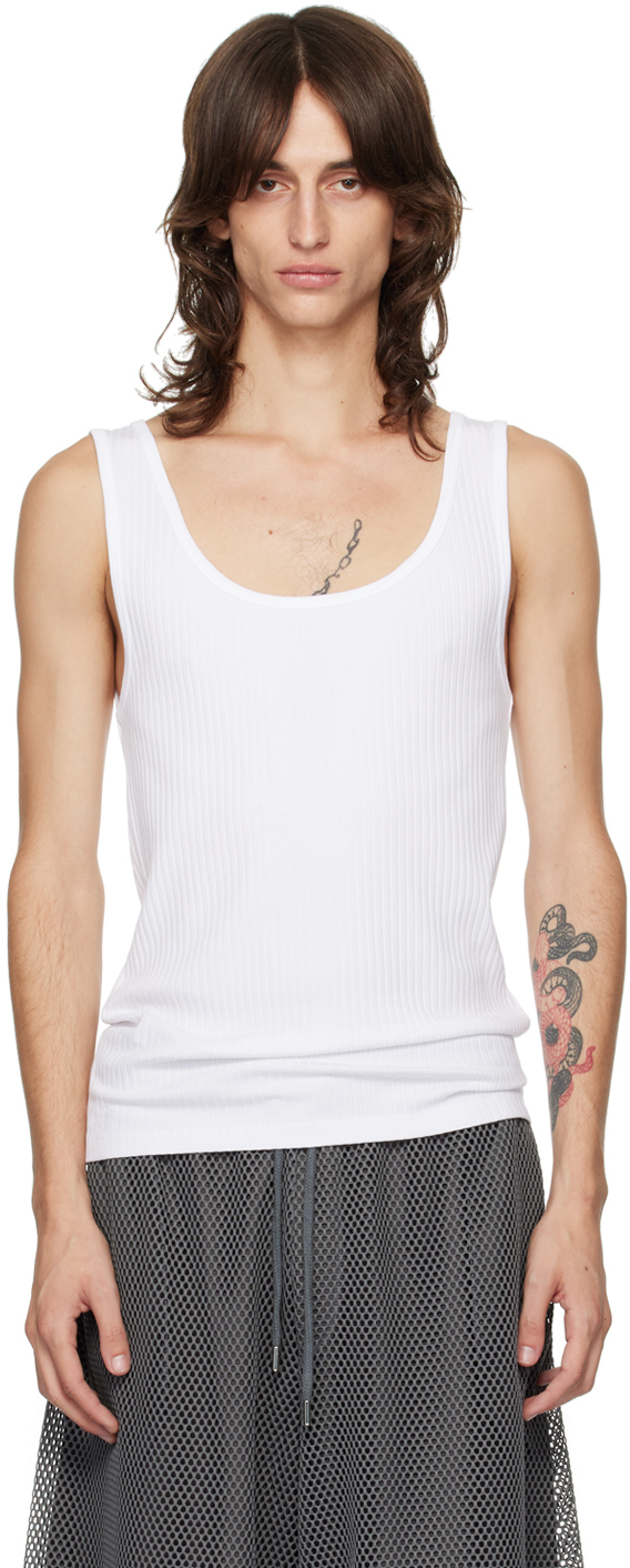 Shop Dries Van Noten White Ribbed Tank Top In 1 White