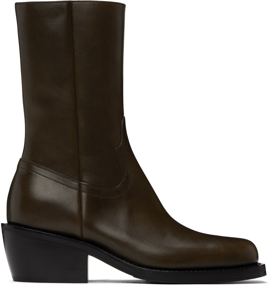 Shop Dries Van Noten Brown Mid-calf Boots In 633 Dark Khaki