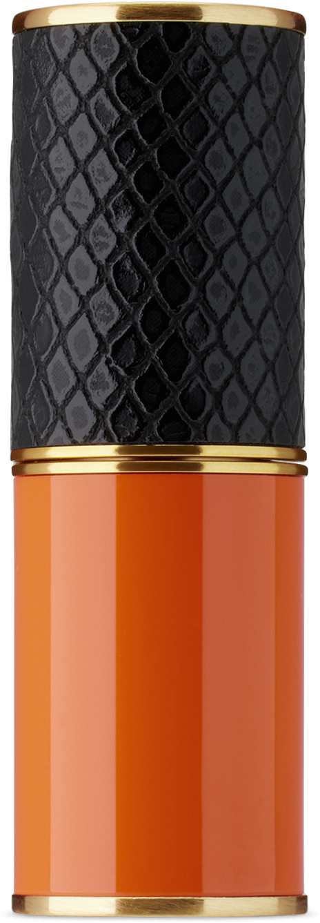 Black & Orange Clockwork Leather Refillable Lipstick Case