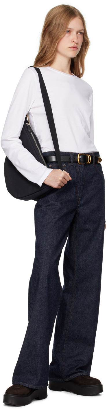 The Row Navy Slouchy Banana Two Bag In Dnpld Dark Navy Pld
